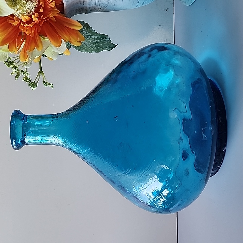 VTG. Blue Glass, Quilted Diamond Design.